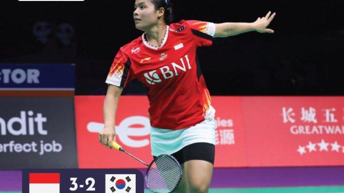 Komang Ayu kalahkan Kim Min Sun di babak semifinal Piala Uber 2024. Indonesia lolos ke final dengan skor 3-2 kalahkan Korea Selatan