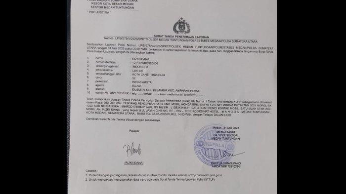 Laporan Rizki Idana ke Polsek Medan Tuntungan.