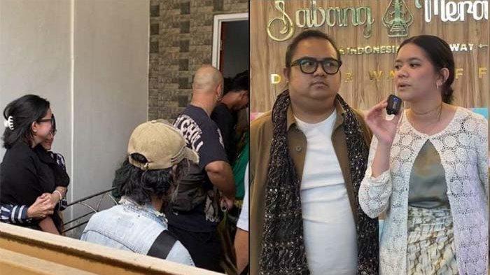 KEKASIH GUSTIWIW - Kekasih Gustiwiw, Deandra Nadira menangis di rumah duka di kawasan Bekasi, Jawa Barat, Minggu (15/6/2025). Ia tampak ditenangkan rekannya