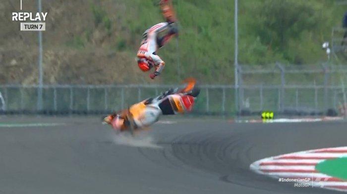 Marc Marquez alami crash saat sesi pemanasan jelang balapan MotoGP Mandalika 2022