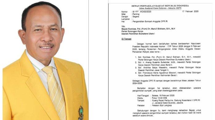 ANGGOTA DPR RI: Maruli Siahaan resmi disumpah menjadi Anggota DPR RI di ruang rapat paripurna DPR RI pukul 10.00 wib, Selasa (18/2/2025). Maruli Siahaan menggantikan posisi Meutya Hafid. (Istimewa)