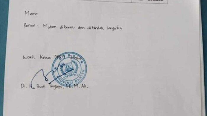 Wakil Ketua DPRD Banten, Budi Prajogo, mendapatkan peringatan dari pimpinan Partai Keadilan Sejahtera (PKS) usai beredarnya memo dugaan penitipan siswa untuk masuk ke sekolah negeri pada Seleksi Penerimaan Murid Baru (SPMB) tahun 2025. Iya (benar diberikan peringatan oleh partai kepada yang bersangkutan), kata Ketua DPW PKS Banten, Gembong Rudiansyah Sumedi, Sabtu (28/6/2025). (Istimewa)