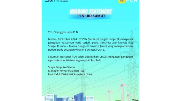 PLN UID Sumut menyampaikan penyebab pemadaman listrik , tanggapi keluhan warga