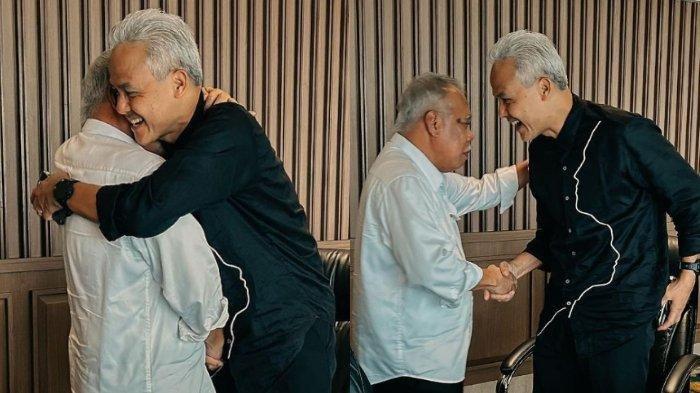 Ganjar Pranowo menjelaskan momen saat dirinya berpelukan dengan Menteri PUPR Basuki Hadimuljono, sebagaimana diunggah dalam akun Instagram Ganjar. Capres 2024 yang diusung PDIP itu menyebut dalam momen itu Basuki meneteskan air mata. (Via tribunnews.com)