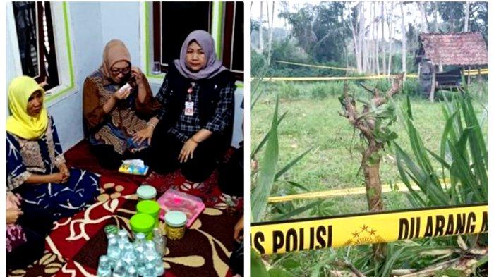 Menteri PPA Arifah Fauziah berkunjung ke rumah korban di Kecamatan Kalibaru, Banyuwangi. Ia juga tak bisa menahan air matanya jatuh. (Istimewa)