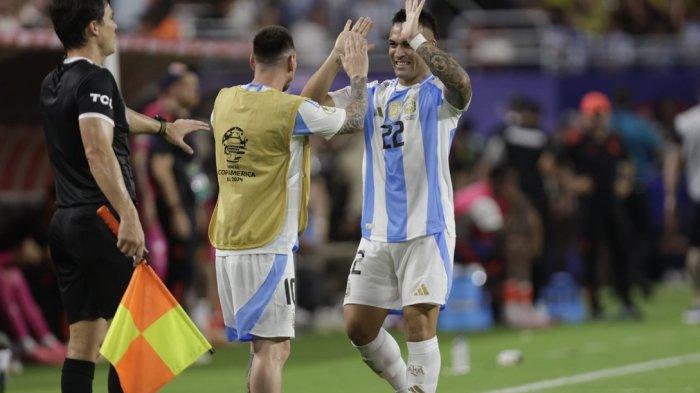 Lautaro Martinez hampiri Lionel Messi selebrasi kemenangan Argentina