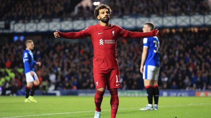 Top Skor - Mohamed Salah mencetak tiga gol dalam laga Rangers vs Liverpool di Stadion Ibrox, Kamis (13/10/2022) hanya dalam kurun waktu enam menit
