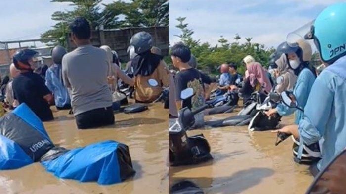 Puluhan Motor Mogok di Jalur Cirebon-Kuningan, Pekerja Pabrik Dorongnya Tengah Banjir