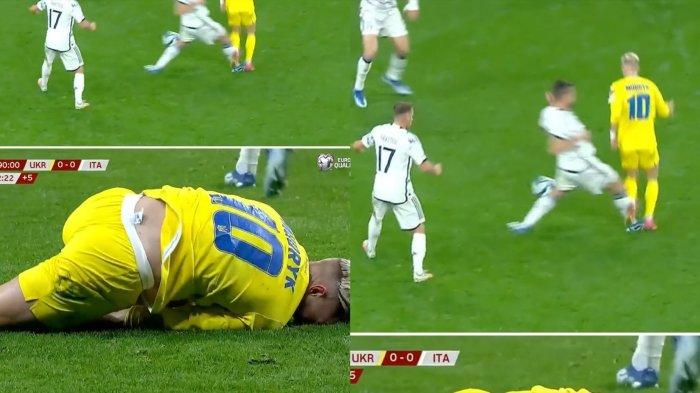Momen Mudryk jatuh di kotak penalti saat laga Ukraina vs Italia, namun wasit tidak memberikan penalti di ajang Kualifikasi EURO 2024