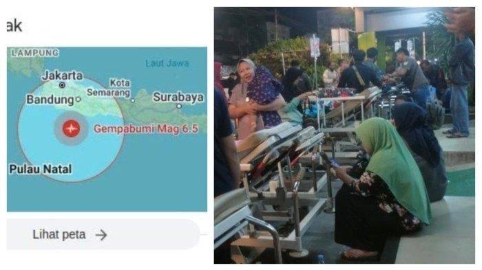 Kolase foto Gempa bumi mengguncang Garut pada hari Sabtu malam dan Belasan pasien yang tengah mendapatkan perawatan di ruang IGD RSUD Kabupaten Sumedang berhamburan keluar lantaran kencangnya guncangan gempa bumi di Garut, Sabtu (27/4/2024) malam.