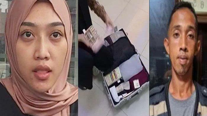 POSISI KOTAK PERHIASAN: Tangkap layar kanal YouTube tvOneNews, Rabu (12/2/2025), yang memperlihatkan wawancara Aslia Dwi Julianti (kiri). Koper Aslia Dwi Soal dibobol oknum porter bandara (kanan), posisi kotak perhiasannya janggal