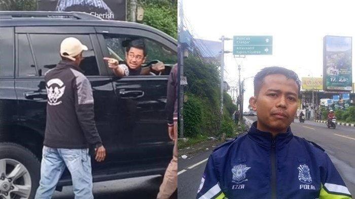 PENGENDARA MOBIL TABRAK POLISI- (KIRI) Aksi arogan pengendara mobil mewah tabrak anggota polisi dan menerobos jalus sistem satu arah (one way) di Jalan Raya Puncak, Kabupaten Bogor viral (KANAN) Ipda R, polisi yang bertugas di Simpang Gadog, sempat ditabrak SUV saat menghalau pengemudi nekat yang menerobos sistem one way, Sabtu (28/6/2025).