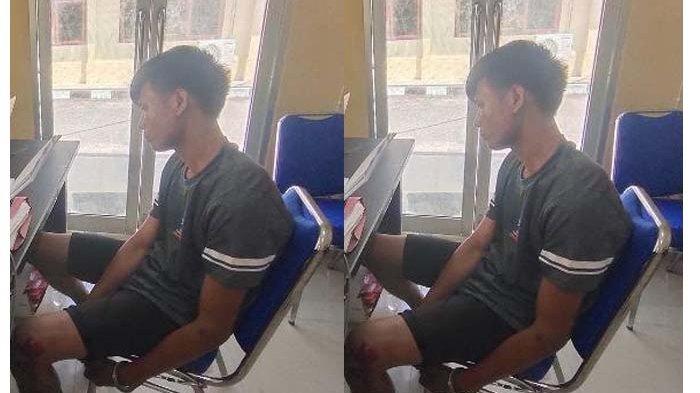 SUAMI BUNUH ISTRI - Sandra Saputra (28) ketika menjalani pemeriksaan dari anggota unit PPA Satreskrim Polres Prabumulih, Kamis (3/7/2025). Sandra membunuh istrinya gegara cemburu ke korban