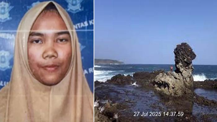 AZKA HILANG MISTERIUS: Sudah memasuki hari kedua, Senin (28/7/2025), Tim SAR Gabungan melakukan pencarian terhadap Azka Nurfadillah (AN), seorang perempuan berusia 28 tahun, warga Pondok Rangon, Jakarta Timur, yang hilang misterius di kawasan Pantai Siung, Tepus, Gunungkidul, Yogyakarta. (Kolase Foto Dok Satlinmas Rescue Istimewa Wilayah Operasi I Pantai Wediombo)