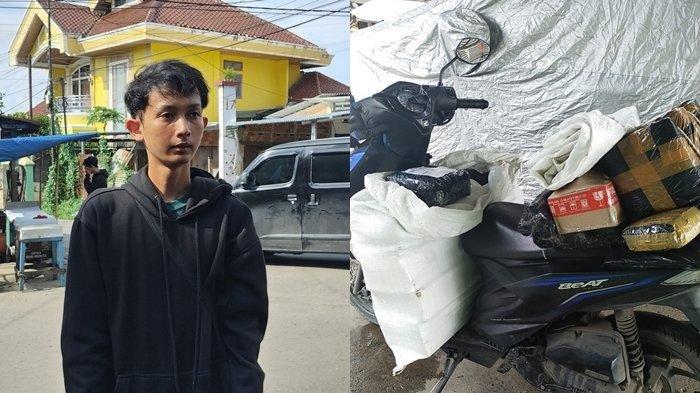GANTI PAKET HILANG - Yoga (Kiri) dan motor yang hilang (Kanan).- Kurir paket di Palembang bernama Yoga (20) harus kehilangan sepeda motor beserta 138 paket ketika sedang mengantar di Jalan Sirna Raga, Kelurahan 8 Ilir, Kecamatan Ilir Timur II, Palembang. ia kini harus mengganti paket yang hilang