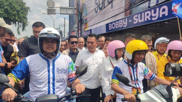 Pasangan calon Gubernur Sumatera Utara Bobby Nasution dan Surya mendaftar ke Komisi Pemilihan Umum (KPU) Sumut, Rabu (28/8/2024).