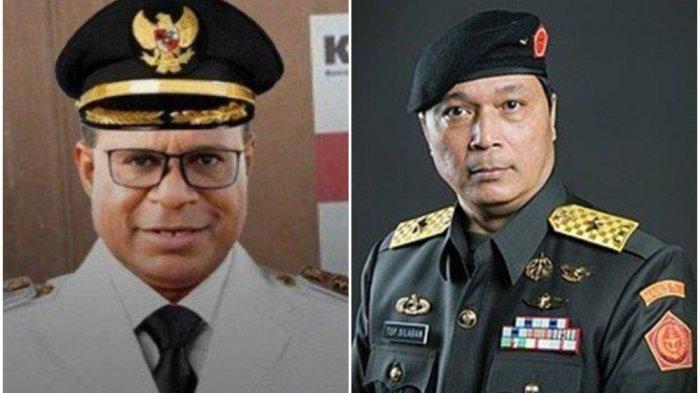 ISI PAKTA INTEGRITAS DISOROT - Penjabat (Pj) Bupati Sorong Yan Piet Mosso dan Kepala Badan Intelijen Negara Daerah (Kabinda) Papua Barat Brigjen TNI TSP Silaban diduga menandatangani dokumen pakta integritas untuk memenangkan Ganjar Pranowo sebagai Presiden 2024 di Kabupaten Sorong, Papua Barat. (Kolase Tribunnews.com)