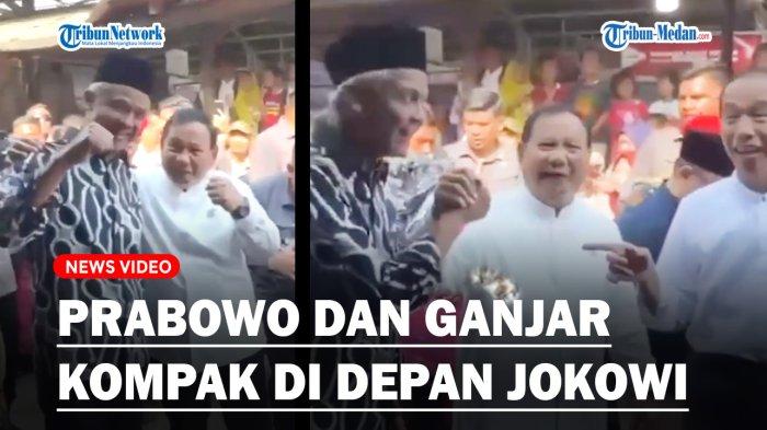 Prabowo Subianto dan Ganjar Pranowo kompak berpelukan sembari kepalkan tangan