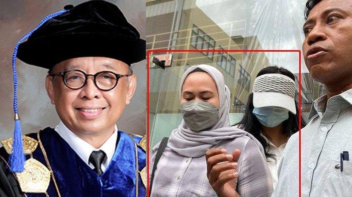 Yansen Ohairat (kanan), kuasa hukum dua staf Universitas Pancasila yang diduga dilecehkan oleh ETH selaku Rektor Universitas Pancasila, menemani para korban yaitu RZ dan D (keduanya menggunakan masker) untuk pemeriksaan psikologis di RS Polri Kramatjati, Jakarta Timur, Selasa (27/2/2024). (kompas.com/Nabilla Ramadhian)