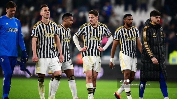 Reaksi kecewa para pemain Juventus di penghujung pertandingan sepak bola Serie A Italia Juventus vs Udinese pada 12 Februari 2024 di “Stadion Allianz” di Turin. MARCO BERTORELLO / AFP (MARCO BERTORELLO / AFP)