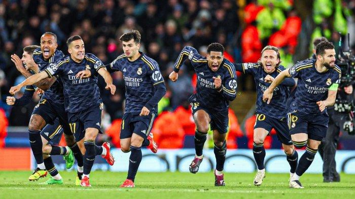 Skat Real Madrid selebrasi usai menang adu penalti atas Manchester City di perempat final Liga Champions 20232024