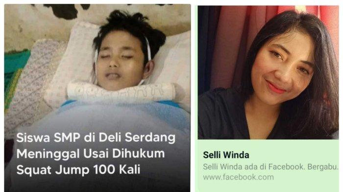 Akun Facebook Selli Winda Mendadak Hilang setelah Viral Kematian Siswa SMP Rindu Syahputra Sinaga (14), setelah Sempat Dirawat karena Sakit Gara-gara Dihukum Squat Jump 100 Kali oleh Gurunya di Sekolah SMPN 1 STM Hilir. (Istimewa/Facebook)