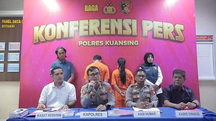 PENGASUH ANIAYA ANAK - Kapolres Kuansing AKBP Angga F Herlambang menggelar konferensi pers terkait penganiayaan pengasuh anak perempuan berusia 2 tahun di Mapolres Kuansing, Sabtu (14/6/2025).