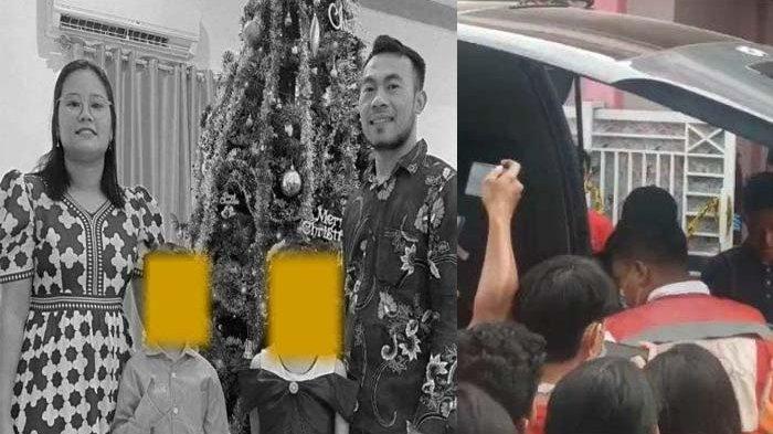 KORBAN PEMBUNUHAN - Kolase foto Wadison Pasaribu dan keluarga serta momen petugas membawa korban pembunuhan di Puri Anggrek, Kecamatan Walantaka, Kota Serang, Banten. Wadison dan keluarga diduga menjadi korban perampokan, Minggu (1/6/2025).