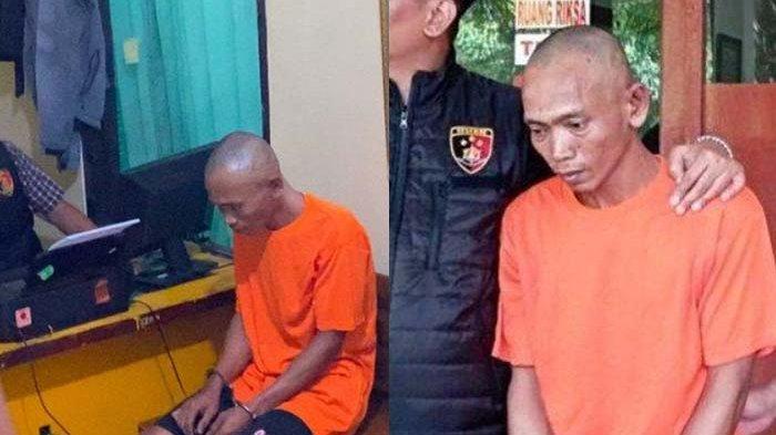SIFAT ASLI SUNARDI: Sunardi (43) pelaku pembunuhan wanita penagih bank keliling, Sri Pujayanti (22) dan istri keduanya, Almaidah (51) saat menjalani pemeriksaan di Polsek Cibarusah, Kabupaten Bekasi, Rabu (5/2/2025).
Sifat asli Sunardi dikuak anak sambungnya.