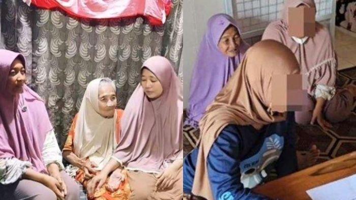 SOLUSI PAHIT - (kanan) Momen dua anak Mbah Nasikah saat diantarkan ke panti jompo dan (kanan) Mbah Nasikah yang dijemput kedua anaknya setelah viral. Sebelumnya viral dua anak yang membuang ibunya ke panti jompo, sudah setuju jika meninggal tak dikabari.
