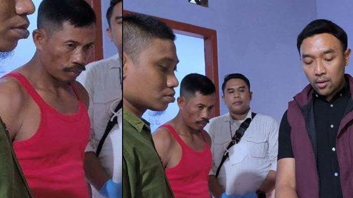 BERUJUNG KABUR: Penggeledahan dilakukan di rumah Ujang Karta yang terletak di Jalan Kalibaru Kohod, Kelurahan Kohod, Kecamatan Pakuhaji, Kabupaten Tangerang, pada Senin (11/2/2025). Pria bersinglet merah sempat melarang tim penyidik menyita komputer namun berujung kabur