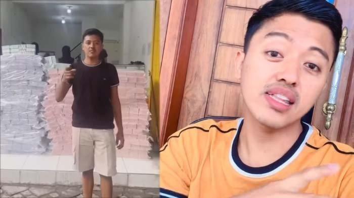 PAMER UANG BARU: Tangkapan layar sosok pria di Pasuruan bernama Wildan Firmansyah yang viral pamer uang baru Rp2 miliar untuk THR Lebaran 2025, disadur pada Senin (24/3/2025). Wildan sesumbar mengaku punya banyak bisnis mentereng dan memiliki anak buah di beberapa kota.