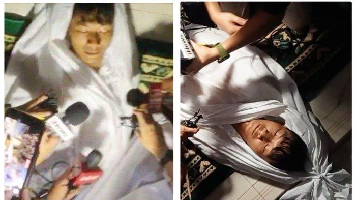 Saka Tatal telah menjalani sumpah pocong di Padepokan Agung Amparan Jati, Desa Lurah, Kecamatan Plumbon, Kabupaten Cirebon, Jawa Barat, Jumat (9/8/2024). (Istimewa)