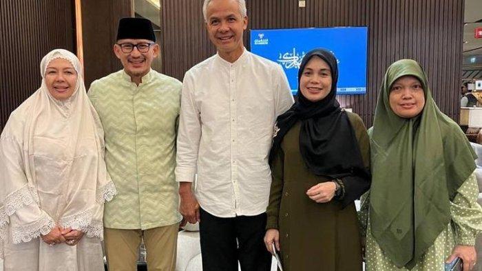 Menparekraf Sandiaga Uno bertemu dengan bacapres dari PDI-P Ganjar Pranowo di Arab Saudi usai melaksanakan ibadah haji, Sabtu (1/7/2023).