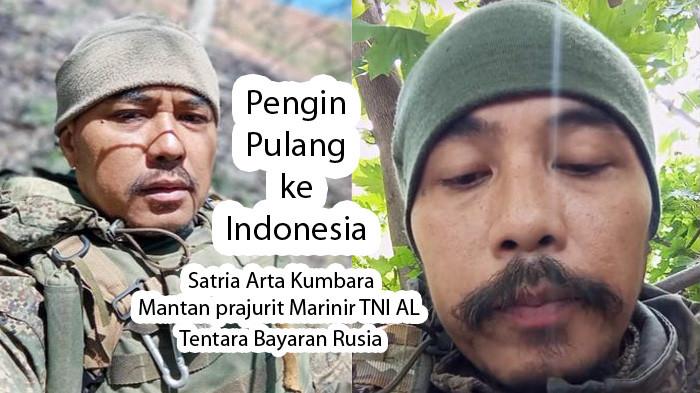 PECATAN MARINIR: Satria Arta Kumbara, pecatan marinir TNI AL memohon kepada Presiden Republik Indonesia, Prabowo Subianto, Wakil Presiden Gibran Rakabuming Raka, dan Menteri Luar Negeri, Sugiono, agar dirinya bisa diizinkan pulang ke Indonesia, Senin, 21 Juli 2025. Satria diketahui menjadi tentara bayaran Rusia di Ukraina. (Kolase Istimewa)