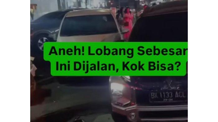 Satu unit mobil pribadi yang melintas di jalan yang nyaris amblas di Simpang Semarang Kecamatan Medan Kota, Minggu (3/11/2024). Akibatnya  banyak kendaraan yang rusak jika melintas di area tersebut. (Instagram Medanku) 