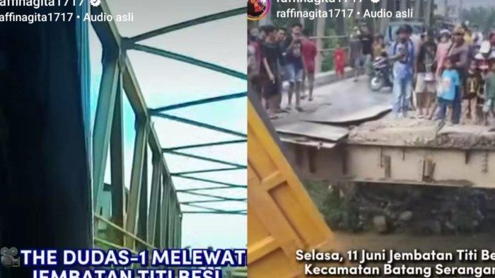 Screenshoot postingan Instagram artis papan atas Indonesia Raffi Ahmad dan Nagita Slavina atas ambrolnya Jembatan Sei Air Tenang di Kabupaten Langkat, Sumatera Utara, Rabu (12/6/2024).