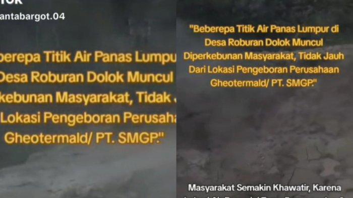 Screenshot video yang menunjukkan semburan lumpur panas di Kabupaten Madina, Sumut, Senin (28/4/2025). Warga khawatir, sebab semburan lumpur panas itu semakin meluas hingga ke ladang tempat mereka mencari nafkah