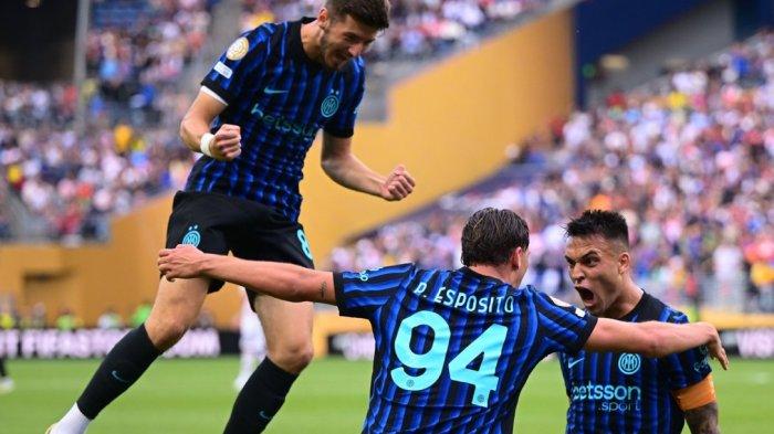 SELEBRASI- Pemain Inter Milan selebrasi usai cetk gol ke gawang River Plate. Duel Inter vs River Plate digelar di Lumen Field, Seattle, Washington, Kamis (26/6/2025) pagi WIB. Hasilnya, I Nerazzurri menang 2-0.