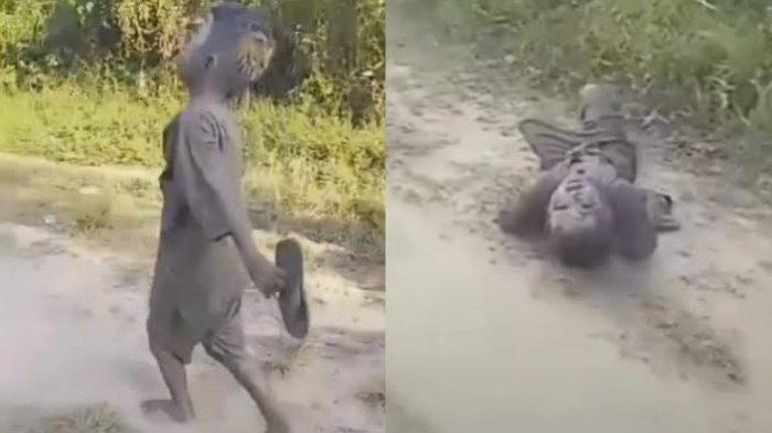 Seorang bocah tergeletak sambil menangis histeris seusai dicekoki arak madu oleh teman-temannya di Kabupaten Katingan, Kalimantan Tengah.