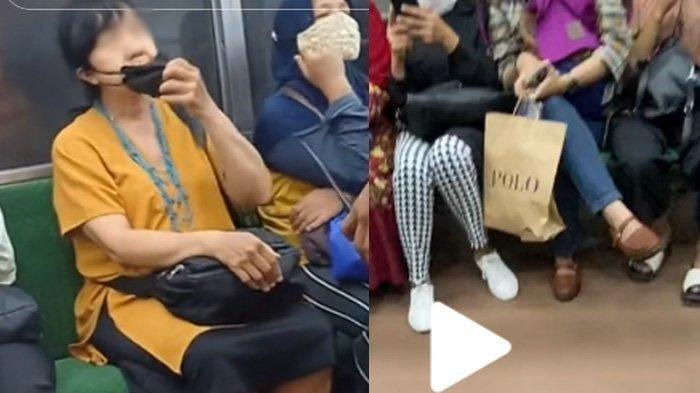 Seorang emak-emak ngamuk di Kereta Rel Listrik di Jakarta karena melihat penumpang menyilangkan kaki. 