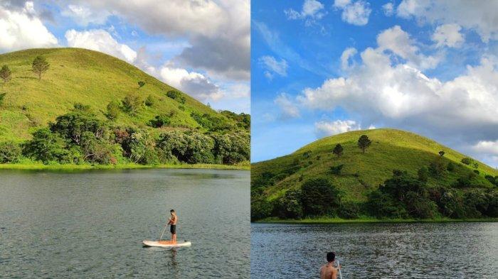 Seorang warga menikmati keindahan alam di tepian Paepira Lakeside, Desa Sibolangit, Kecamatan Merek, Kabupaten Karo.