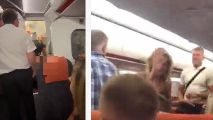 PENUMPANG LAINNYA TERTAWA MALU: Sepasang kekasih nekat melakukan hubungan intim di dalam toilet pesawat Easyjet. Aksi nekat keduanya pun membuat penumpang riuh. Ada yang tertawa sambil menutup wajahnya. Bahkan, pasangan kekasih ini malah tertawa saat kembali ke tempat duduknya. Si perempuan berambut panjang itu malah mengangkat kedua tangannya ke atas untuk merespon riuhnya tawa penumpang. Video viral itu diunggah oleh akun X Gerry Soejatman, Kamis (14/9/2023). (X/@gerryS)