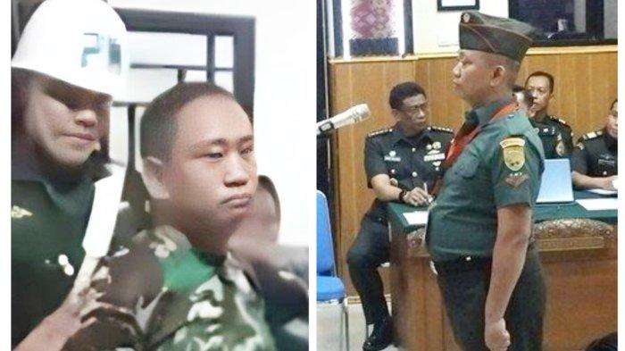 Kopda Basarsyah dan Peltu Yun Hery Lubis dihadirkan ke persidangan sebagai terdakwa penembakan yang menewasakan tiga anggota polisi di Way Kanan Lampung. Keduanya disidang secara terpisah di Pengadilan Militer I-04 Palembang, Rabu (11/6/2025). (Tribun Lampung)
