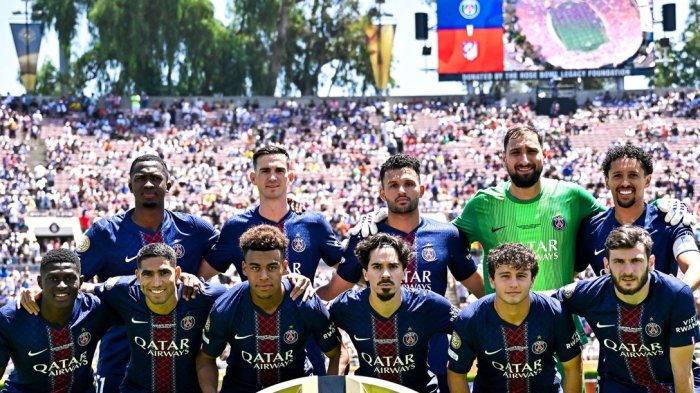 SKUAT PSG - Sebelas pertama pemain PSG saat lawan Atletico Madrid di Piala Dunia Klub 2025. PSG menargetkan juara FIFA World Club 2025