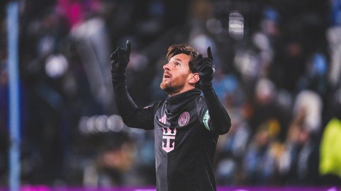 SELEBRASI - Bintang Inter Miami, Lionel Messi selebrasi usai mencetak gol ke gawang Sporting Kansas City di Piala Champions CONCACAF 2025. Sporting Kansas City. Mentas di Stadion Children's Mercy Park, Rabu (19/2/2025) waktu setempat atau Kamis pagi WIB, Inter Miami menang 1-0.