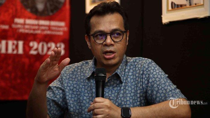 Aktivis, Korban Penculikan dan Penyiksaan, Nezar Patria dalam diskusi interaktif Saksi Pelaku Sejarah Pergerakan Mahasiswa 98 di Graha Pena 98, Jakarta, Selasa (16/5/2023). Diskusi dalam mengenang 25 tahun Reformasi ini menjadi sebuah catatan sejarah bagi para mantan aktivis 98 yang hingga kini mereka tidak akan pernah lupa dengan para pelakunya dan juga tetap mengawal agenda-agenda Reformasi yang belum terwujudkan.