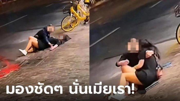 PERSELINGKUHAN: Suami pergoki istri selingkuh dengan rekan kerjanya di trotoar pada malam hari, Minggu (6/7/2025). (SANOOK.COM)