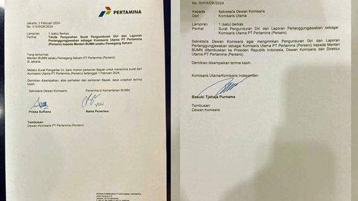Surat pengunduran Ahok dari Komisaris Utama PT Pertamina, Jumat (2/2/2024) IG