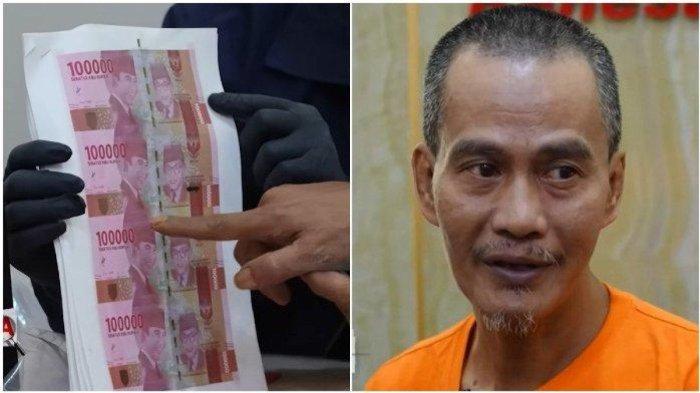 (Kiri) Penampakan uang palsu yang diproduksi di UIN Makassar dan (Kanan) Syahruna, seorang tersangka kasus pabrik uang palsu di UIN Makassar membongkar tahapan produksi uang palsu.